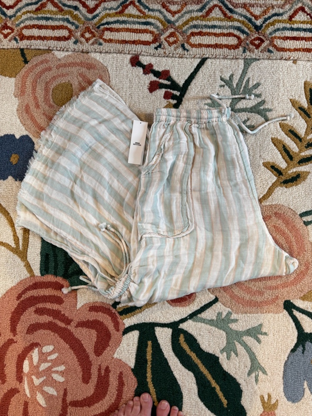 Urban Outfitters Lightweight Striped 100% cotton Lounge Pants - Mint & Cream